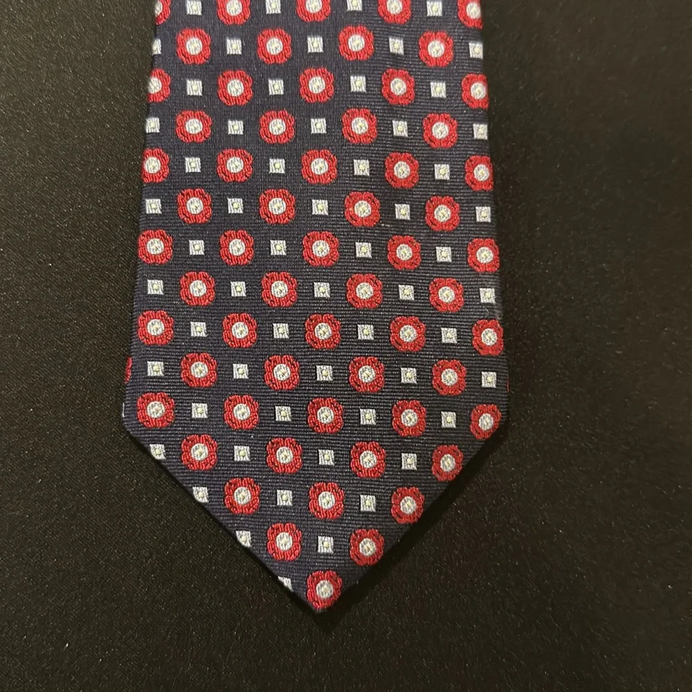 BROOKS BROTHERS BOYS PATTERNED NAVY, RED & YELLOW SILK NECKTIE